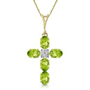 14K. GOLD CROSS WITH NATURAL DIAMOND & PERIDOTS